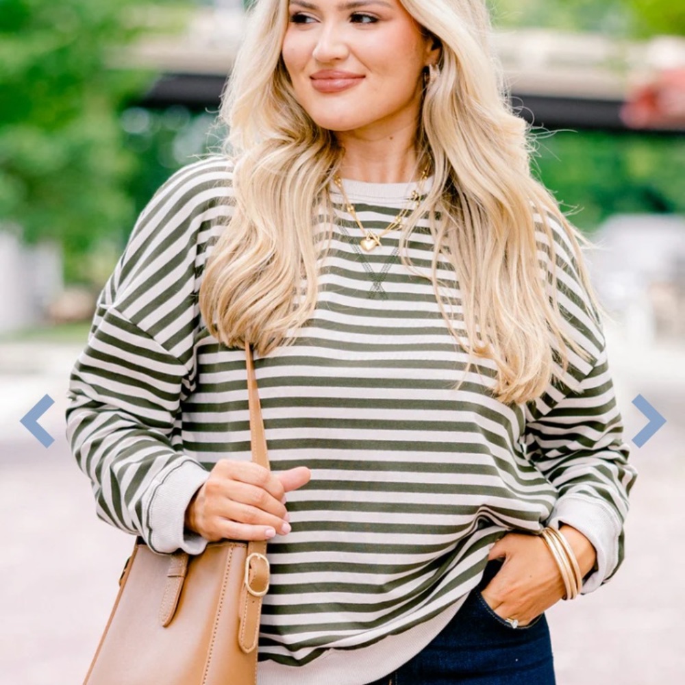 CHIC SOUL ‘Over My Heart’ Pullover Olive Stripes Cream EUC Women’s 3X